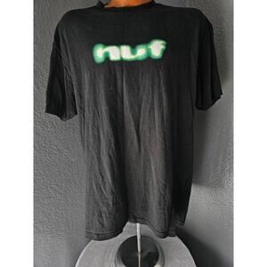Men's Huf Graphic Logo Shirt Size X Large XL Black Short Sleeve 100% Cotton Crew